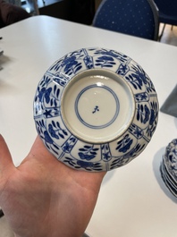 A varied collection of Chinese blue and white, grisaille and famille verte porcelain, Kangxi and later