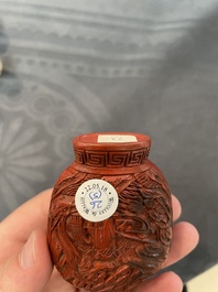 Eleven Chinese snuff bottles in amber, agate, rock crystal, lacquer, hardstone, metal and wood, 19/20th C.