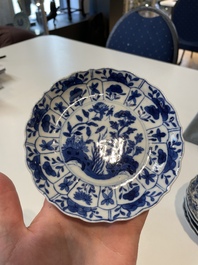 A varied collection of Chinese blue and white, grisaille and famille verte porcelain, Kangxi and later