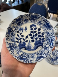 A varied collection of Chinese blue and white, grisaille and famille verte porcelain, Kangxi and later