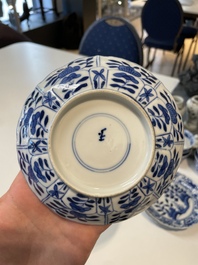 A varied collection of Chinese blue and white, grisaille and famille verte porcelain, Kangxi and later