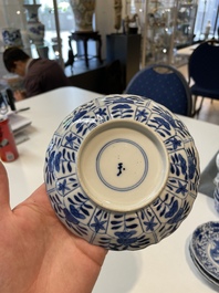 A varied collection of Chinese blue and white, grisaille and famille verte porcelain, Kangxi and later