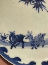 A varied collection of Chinese blue and white, grisaille and famille verte porcelain, Kangxi and later