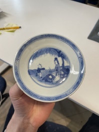A varied collection of Chinese blue and white, grisaille and famille verte porcelain, Kangxi and later