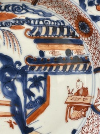 A pair of Chinese Imari-style plates, a plate and a pair of saucers, Kangxi/Yongzheng