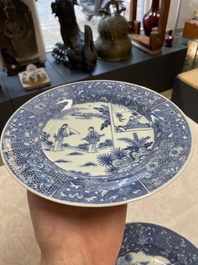 Six Chinese blue and white 'Xi Xiang Ji' plates, Qianlong