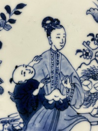 Six Chinese blue and white 'floral' bowls, a pair of dishes, a saucer and an iron-red-decorated plate, Qianlong