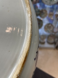 Six Chinese blue and white 'floral' bowls, a pair of dishes, a saucer and an iron-red-decorated plate, Qianlong