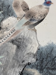 Yan Bolong 顏伯龍 (1898-1955): 'Pheasants under the pine tree', ink and colour on paper, dated 1944