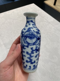 Four Chinese blue and white vases and a stem cup, Kangxi and later