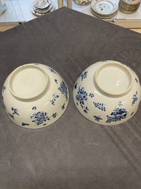 Six Chinese blue and white 'floral' bowls, a pair of dishes, a saucer and an iron-red-decorated plate, Qianlong