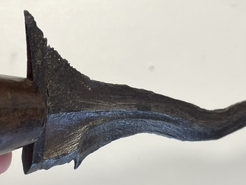 A collection of six krises with carved handles, four with scabbard, Indonesia, 19th C.