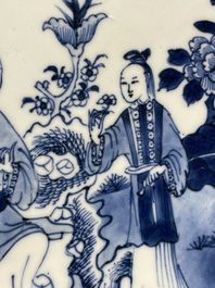 Six Chinese blue and white 'floral' bowls, a pair of dishes, a saucer and an iron-red-decorated plate, Qianlong