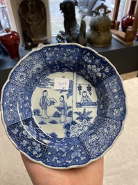Five Chinese blue and white 'Xi Xiang Ji' plates, Qianlong