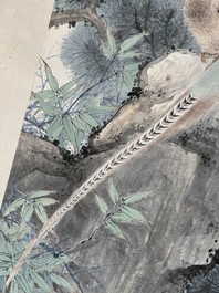Yan Bolong 顏伯龍 (1898-1955): 'Pheasants under the pine tree', ink and colour on paper, dated 1944