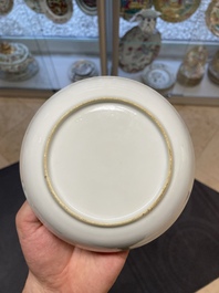 Six Chinese blue and white 'floral' bowls, a pair of dishes, a saucer and an iron-red-decorated plate, Qianlong