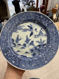 Six Chinese blue and white 'Xi Xiang Ji' plates, Qianlong