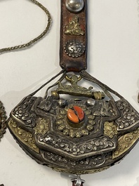 A varied collection of Himalayan accessories with turquoise ornaments, Tibet, 19th C.