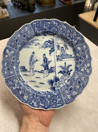 Four Chinese blue and white 'Xi Xiang Ji' plates, Qianlong