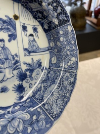 Five Chinese blue and white 'Xi Xiang Ji' plates, Qianlong