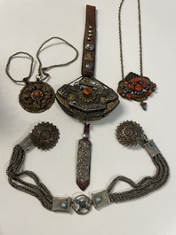 A varied collection of Himalayan accessories with turquoise ornaments, Tibet, 19th C.