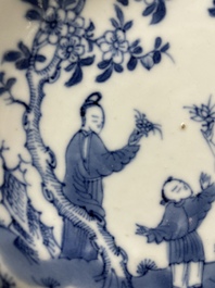 Six Chinese blue and white 'floral' bowls, a pair of dishes, a saucer and an iron-red-decorated plate, Qianlong