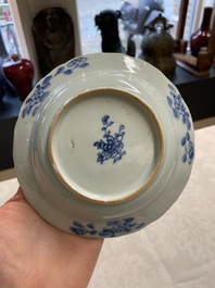 Five Chinese blue and white 'Xi Xiang Ji' plates, Qianlong