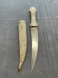 A varied collection of four decorated daggers, two inset with red coral and turquoise, Sri Lanka and Georgia, 18/19th C.