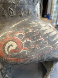 A Chinese painted terracotta owl-shaped 'zun' wine vessel, Han