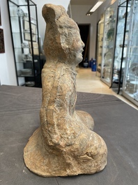Two Chinese terracotta sculptures and a painted cocoon vase, Han
