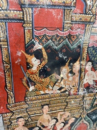 Thai school: 'Two votive scenes', ink and colour on canvas, 19th C.