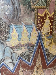 Thai school: 'Two votive scenes', ink and colour on canvas, 19th C.