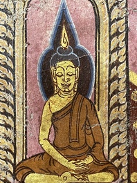 Thai school: 'Two votive scenes', ink and colour on canvas, 19th C.
