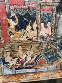 Thai school: 'Two votive scenes', ink and colour on canvas, 19th C.