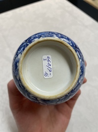 Four Chinese blue and white vases and a stem cup, Kangxi and later