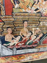 Thai school: 'Two votive scenes', ink and colour on canvas, 19th C.