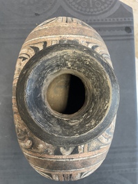 Two Chinese terracotta sculptures and a painted cocoon vase, Han