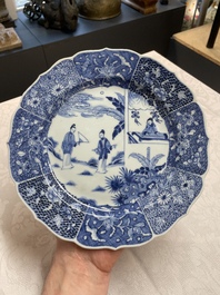 Four Chinese blue and white 'Xi Xiang Ji' plates, Qianlong