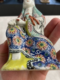 A Chinese famille rose Guanyin and a celadon-glazed dish, Chenghua mark, Qianlong/Jiaqing