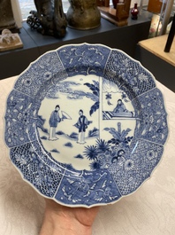 Four Chinese blue and white 'Xi Xiang Ji' plates, Qianlong