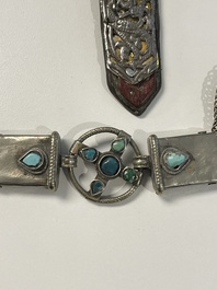 A varied collection of Himalayan accessories with turquoise ornaments, Tibet, 19th C.