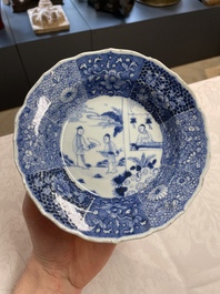 Five Chinese blue and white 'Xi Xiang Ji' plates, Qianlong