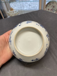 Six Chinese blue and white 'floral' bowls, a pair of dishes, a saucer and an iron-red-decorated plate, Qianlong