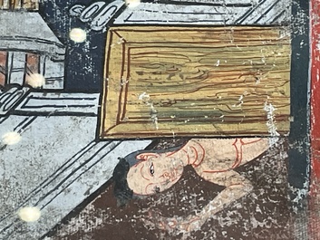 Thai school: 'Two votive scenes', ink and colour on canvas, 19th C.