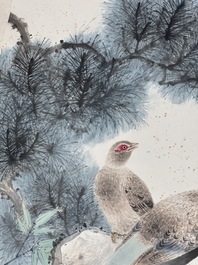 Yan Bolong 顏伯龍 (1898-1955): 'Pheasants under the pine tree', ink and colour on paper, dated 1944