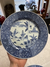 Six Chinese blue and white 'Xi Xiang Ji' plates, Qianlong