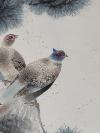 Yan Bolong 顏伯龍 (1898-1955): 'Pheasants under the pine tree', ink and colour on paper, dated 1944