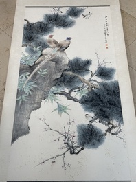 Yan Bolong 顏伯龍 (1898-1955): 'Pheasants under the pine tree', ink and colour on paper, dated 1944
