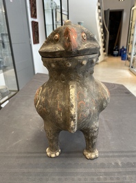 A Chinese painted terracotta owl-shaped 'zun' wine vessel, Han