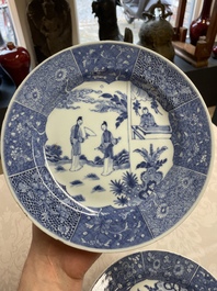 Six Chinese blue and white 'Xi Xiang Ji' plates, Qianlong